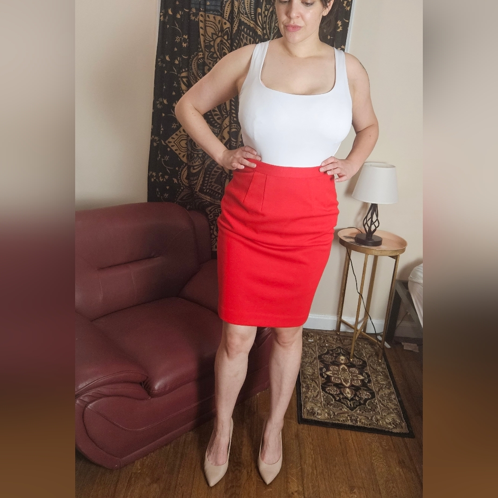 Vintage High Waisted Red Pencil Skirt